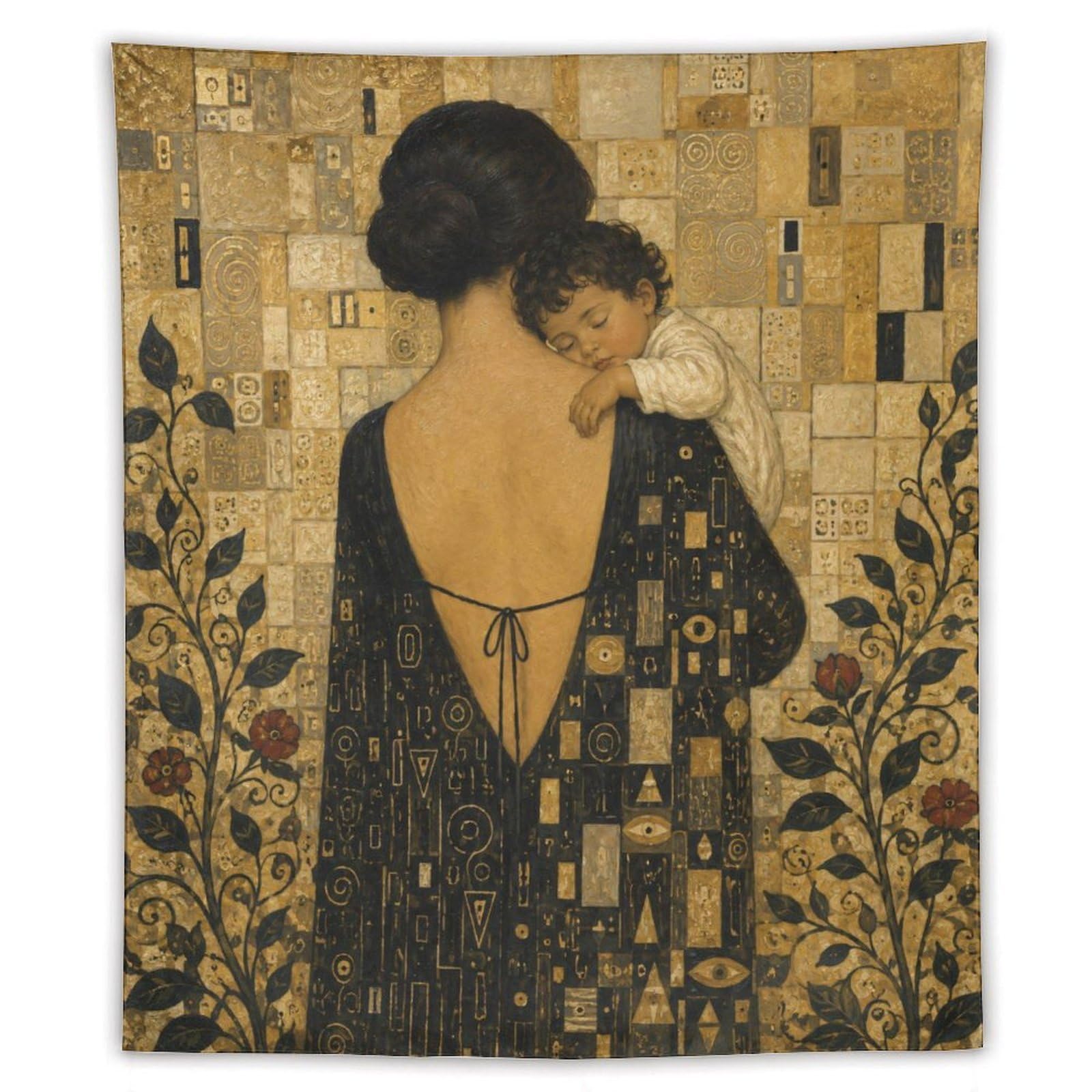 H3B8U2Y5 Mother and Child Embrace Wall Tapestry, Intimate Figurative