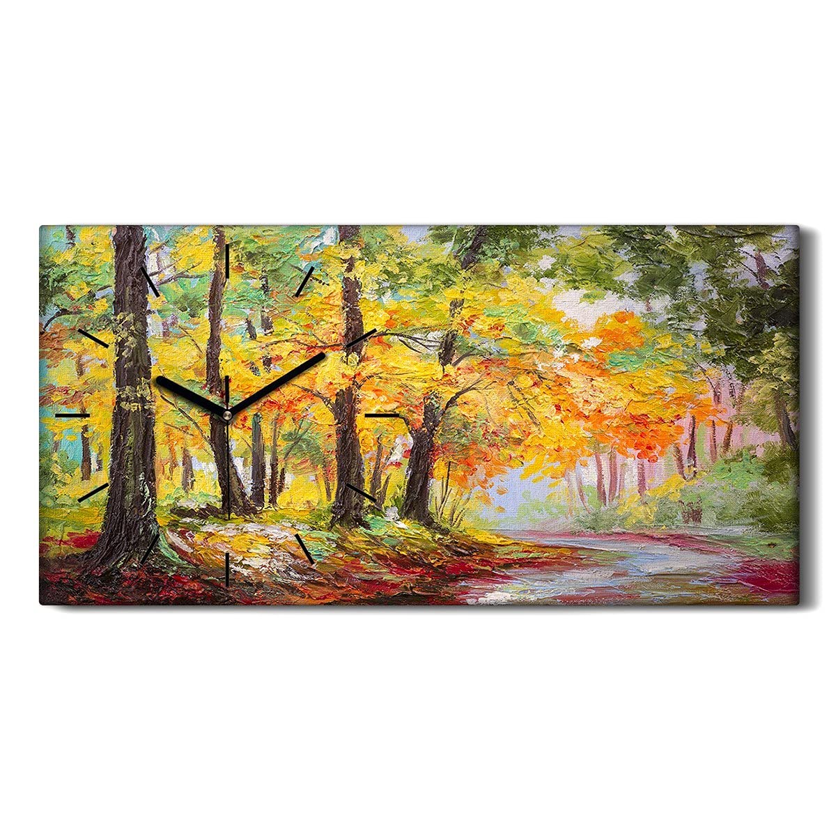 Horloge sur Toile 60x30cm Chemin de Forêt avec Aiguilles Noires Silencieuses