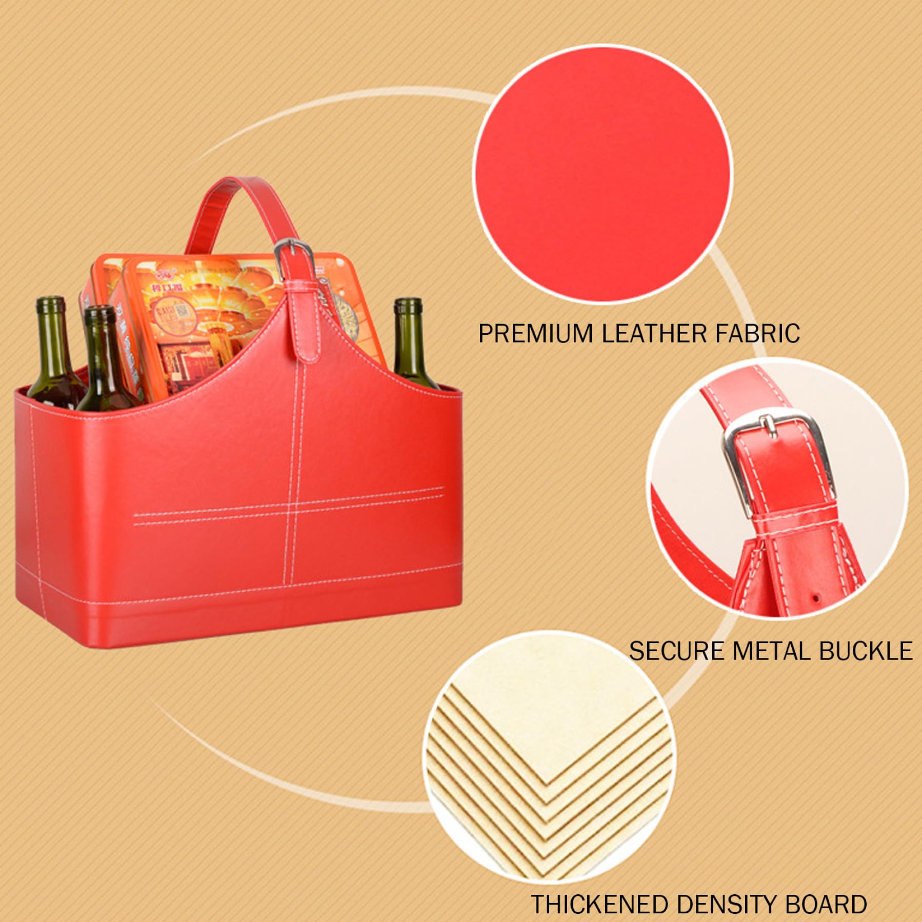 Panier en cuir Porte-revues en cuir rouge avec poignée supérieure Présentoir de Noël Panier en Porte-revues en à magazines de rangement en -