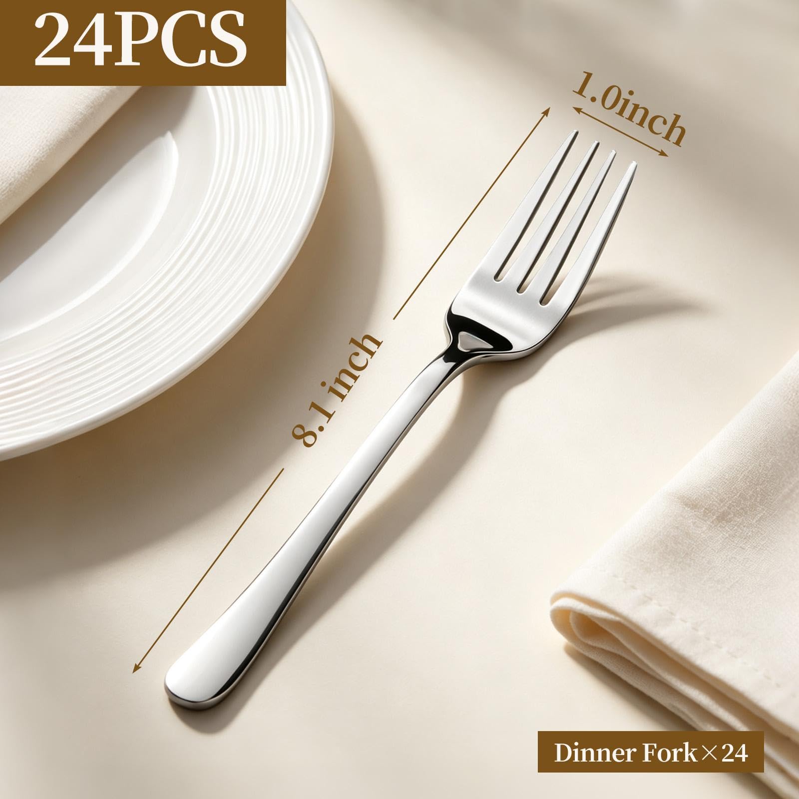 24Pcs Dinner Forks Set- 8.1 Inches Food Grade Stainless Steel Silverware Forks, Mirror Polished & Dishwasher Safe, Use for Home, Kitchen or Restaurant — Amazon image 2