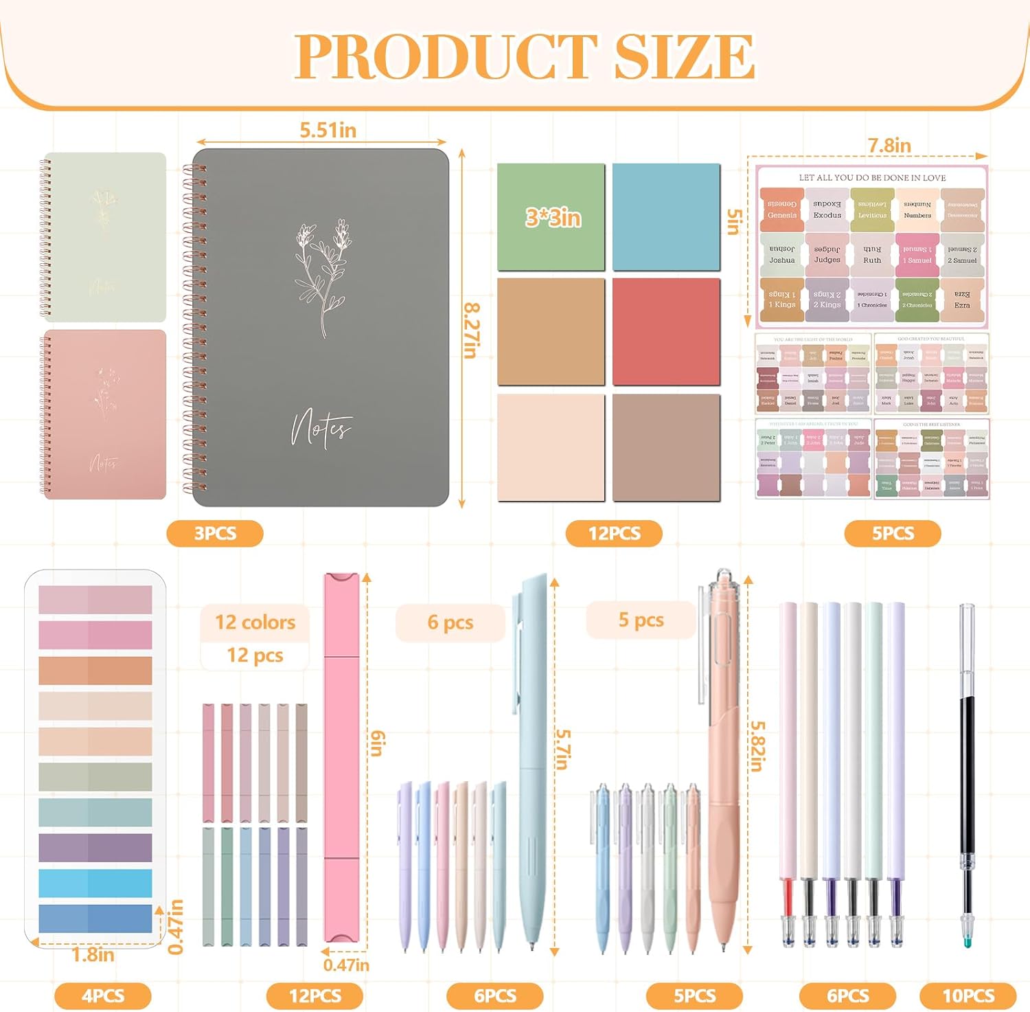 Resurhang 64pcs Bible Journaling & Note-taking Kit-includes 3pcs A5 Notebooks, Bible Tabs, Index Stickers, Sticky Notes, Gel Pens, Highlighters & Markers for Study, Worship, Sermon & Daily Planning