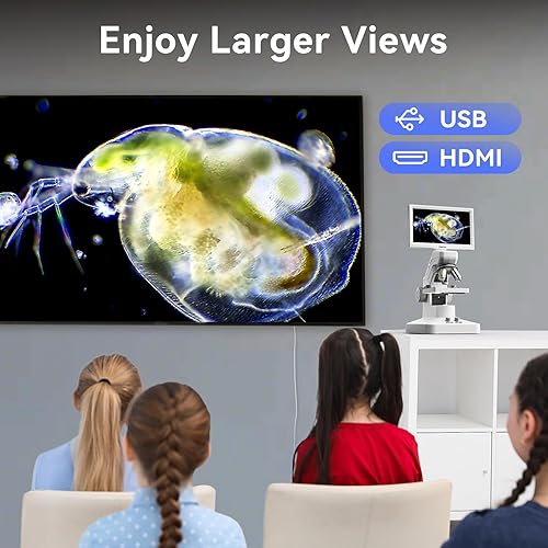 Miniatura 5 de TOMLOV Microscopio DM301 Pro para niños y adultos, microscopio digital con pantalla de 7 pulgadas, salida USB y HDMI, cámara inalámbrica de alcance