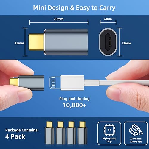 Miniatura 7 de Adaptador Lightning hembra a USB C macho (paquete de 4) con carga rápida PD y transferencia de datos para iPhone 1515 Plus15 Pro15 Pro Max, iPad Air