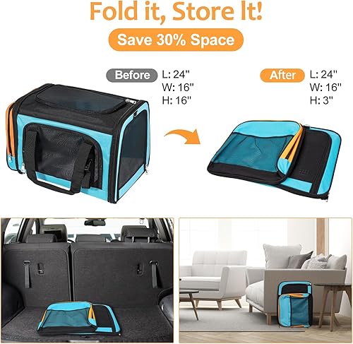 Vista 13 de Transportador grande para gatos, transportador de mascotas, transportador de perros para perros pequeños, transportador de gatos, suave, plegable