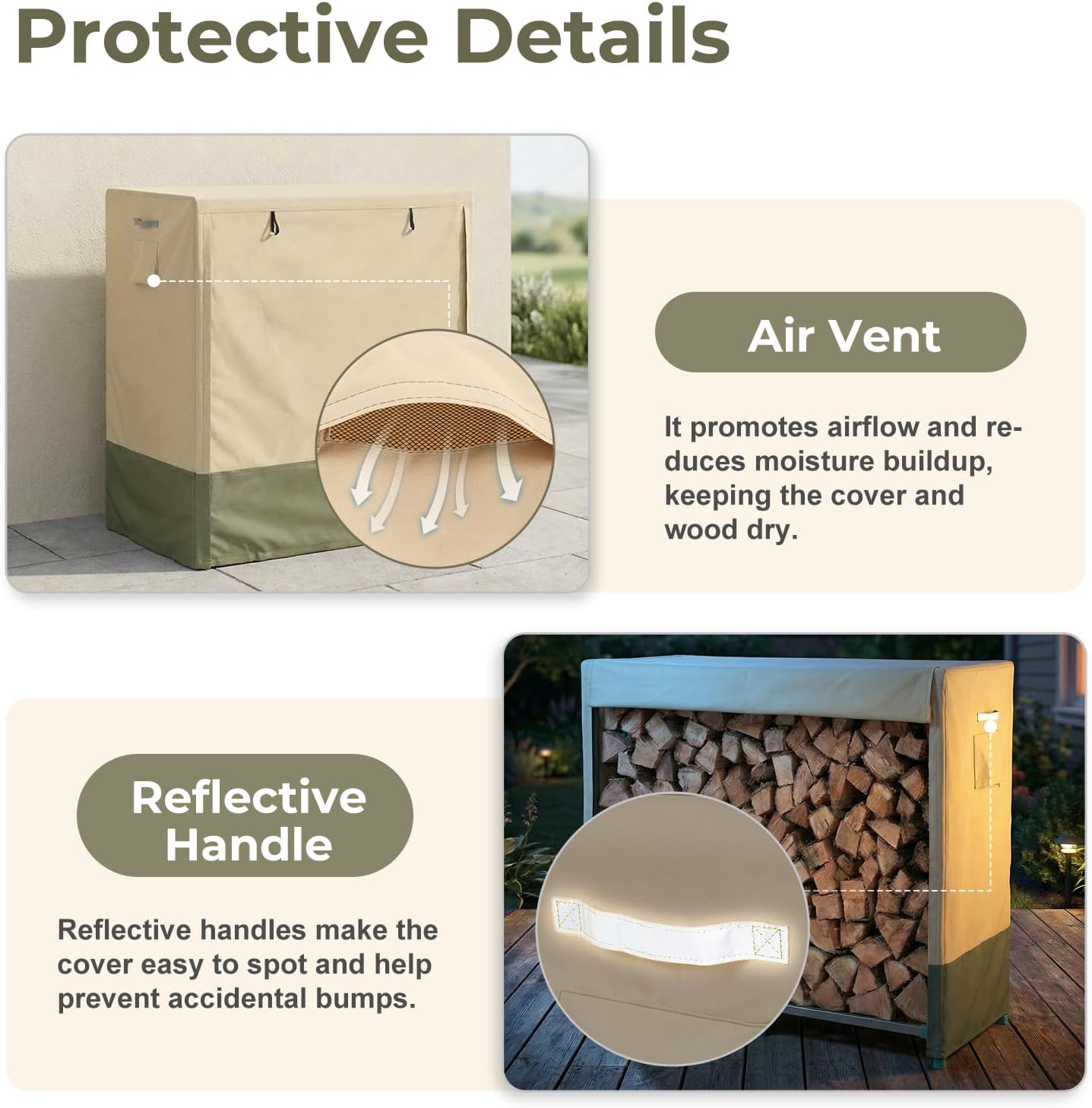 BPS 4 FT Firewood Rack Cover, 600D Waterproof Oxford Outdoor Log Rack Cover with Zipper and Air Vent for Outdoor Wood Rack