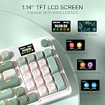 Redragon K719 Clavier de jeu sans fil avec écran Hype & Abat-jour, 95 Clés Clavier mécanique, Commande facile 1.14’’ TFT Affichage des informations, 5-Layer Amortissement sonore, Interrupteur linéaire personnalisé, couleur Jade Cloud