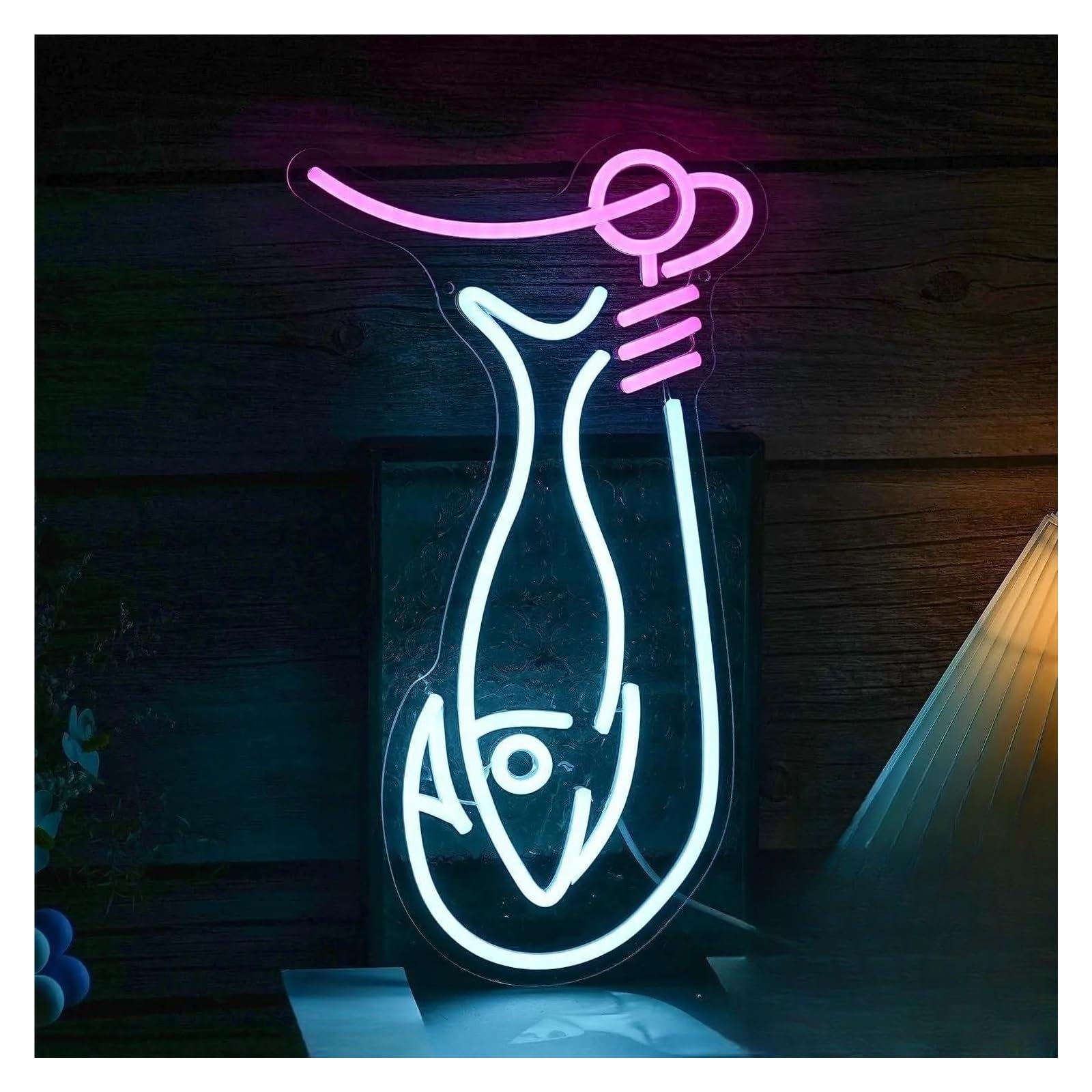LEMST Sign Lamp Fish Hook Neon Sign, USB Powered Dimmable Neon Sign, Fish Neon Sign Bedroom Living Room 42.5x24cm