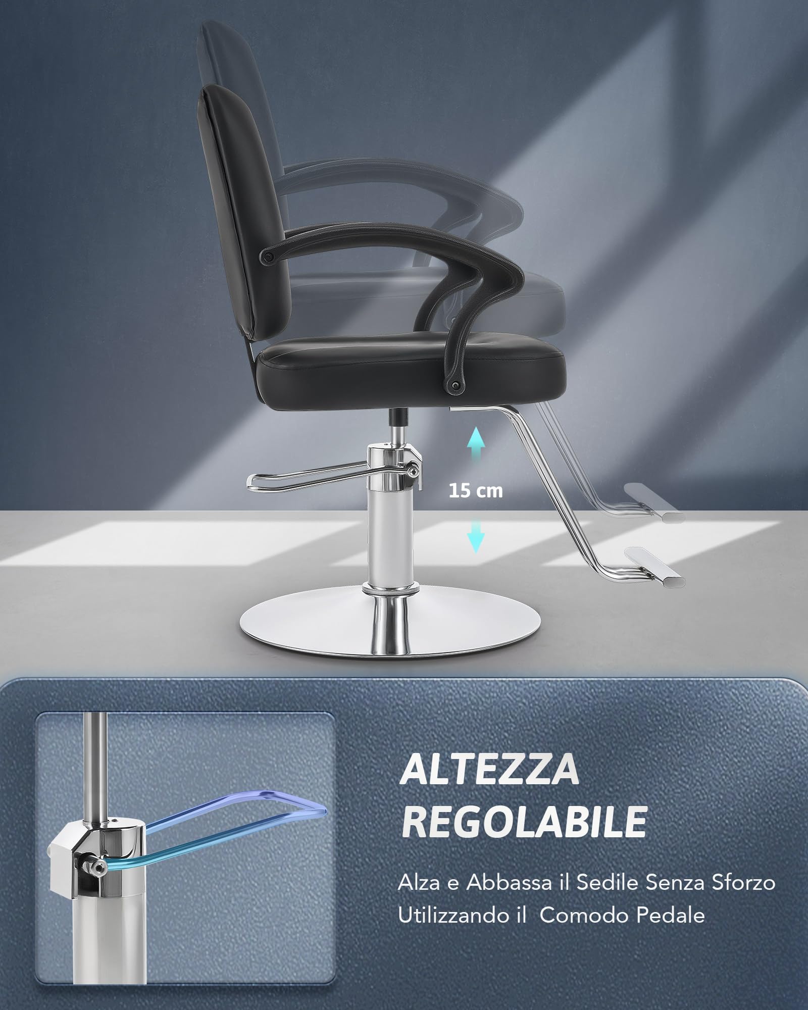 CO-Z Poltrona da Parrucchiere Sedia da Barbiere Classica con Girevole a 360° e Altezza Regolabile 15 cm Pompa Idraulica Capacità 250 kg per Parrucchiere Salone di Bellezza Tatuaggi