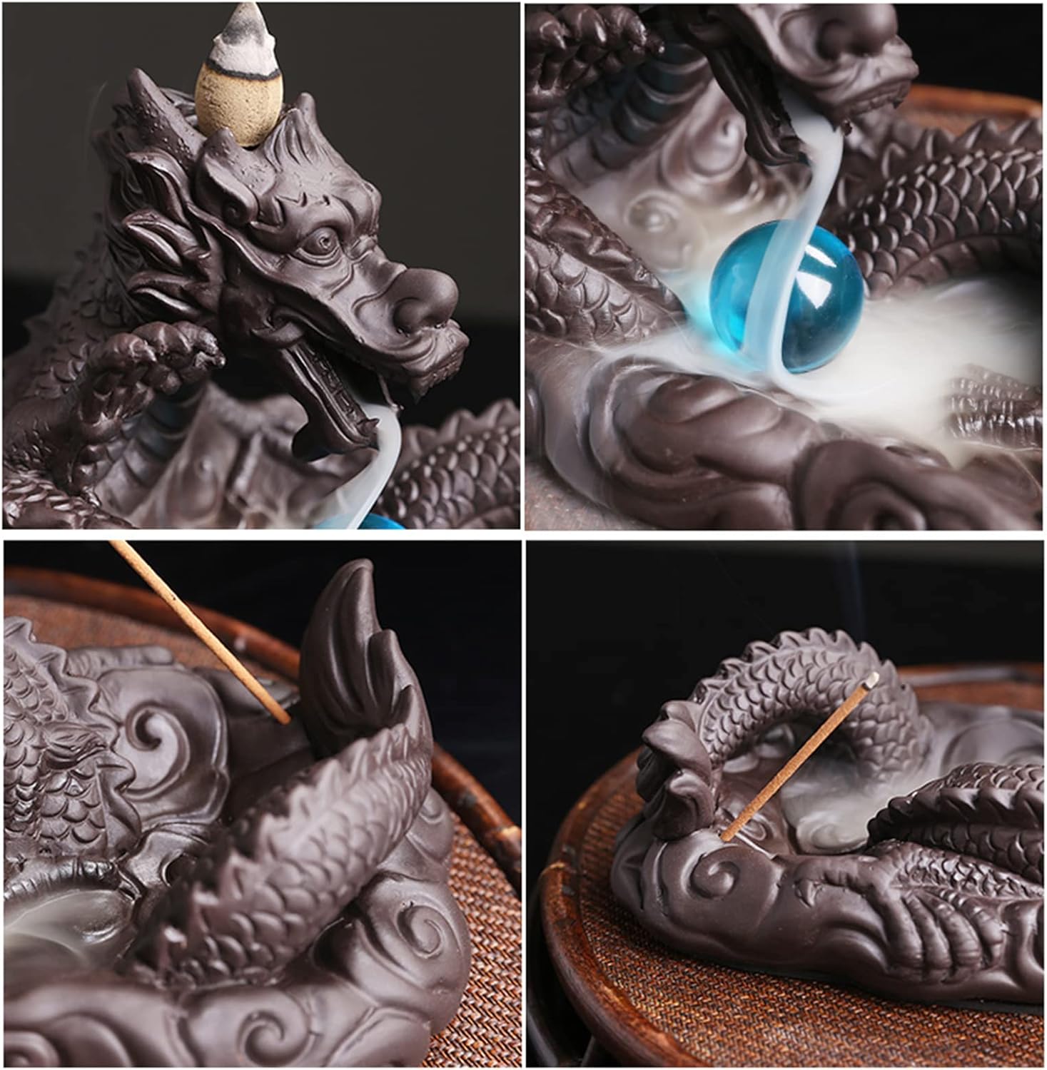 Dragon Backflow Incense Burner Waterfall Incense Holder Dragon Creative Smoke Incense Cones Decoration Incense Burner Ornamen for Home Office Yoga Temple