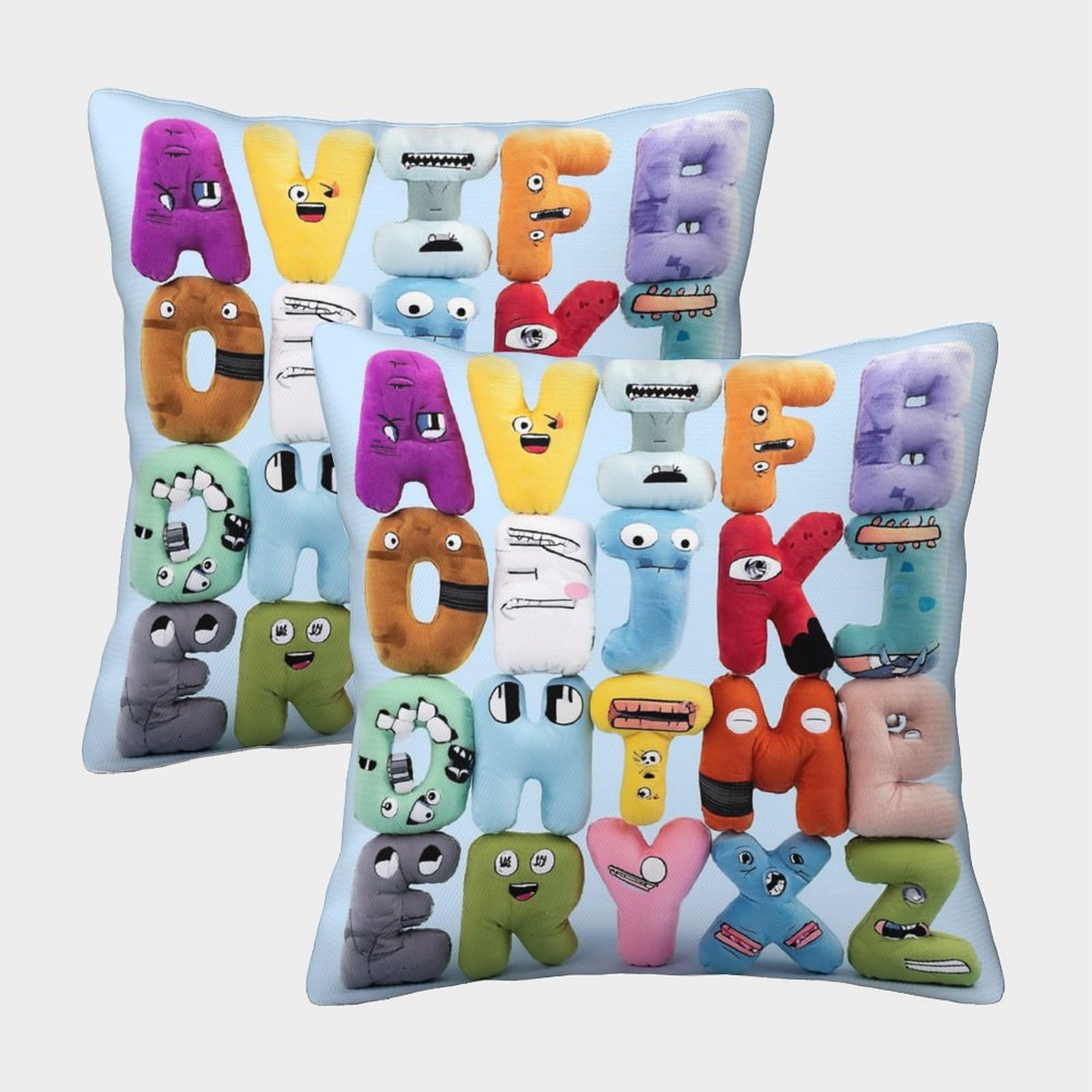 Felasbuid Style-1 Alphabet Plush Toys—Cartoon Character Style Pillow Covers 2 Pack Cozy Pillowcases Art Cushion Cover Zippered Decorative For Couch Livingroom 40X40cm