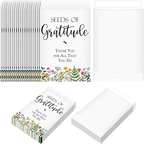 Colarr Paquete de 100 paquetes de semillas de flores silvestres, autoadhesivos, paquetes de semillas de agradecimiento, bolsillos de almacenamiento