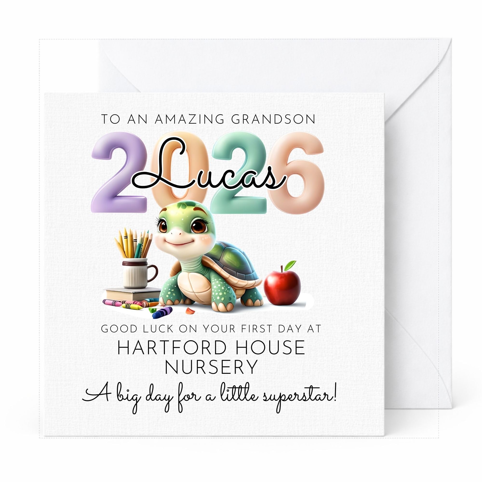 First Day of School Card, Nursey First day Personalised Card, 2026 Turtle Design, Custom Name, Relation & School Keepsake