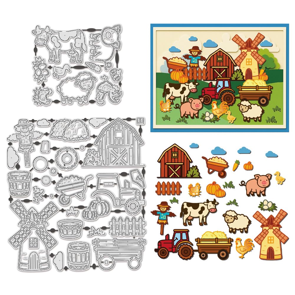 UNICRAFTALE 40pcs Farm Elements Cutting Die for Card Making Reusable Carbon Farm Animal Theme Embossing Stencils Template Die Cut for DIY Scrapbooking Album Craft Decor 8.5~14.5x9.5~16cm