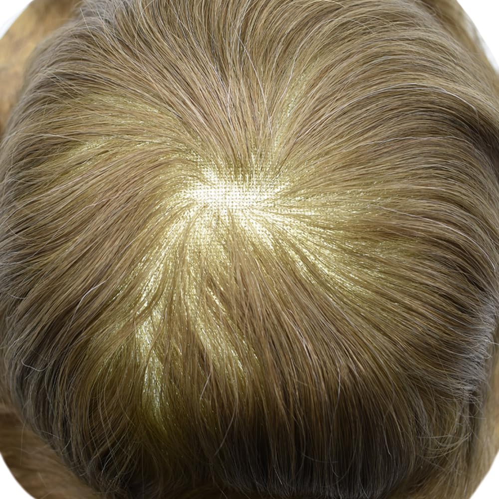 Toupee For Men Real Human Hair System Full Swiss Lace Mens Toupee Lace Hair Piece For Men Hair System Bleached Knots 7x9-90% light density#1720 17# DARK ASH BLONDE+20% GREY