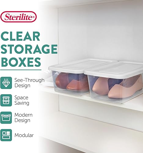 Miniatura 3 de Sterilite - Paquete de 12 cajas de almacenamiento apilables con tapas a presión contenedor organizador de plástico resistente para armario, baño y