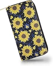 FuninCrea Women Leather Wallet Long Zipper Wallet for Women Card Mommy Coin Invoice, Yellow, Modern