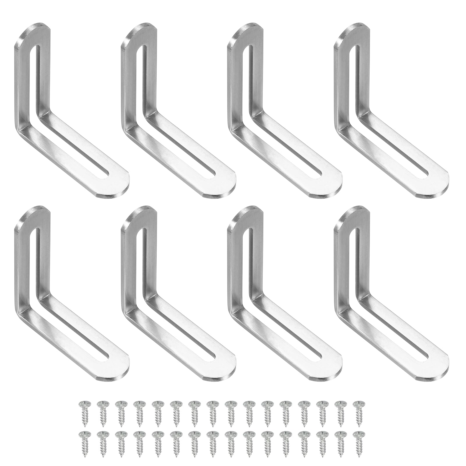 sourcing map 8 Pcs Adjustable Right Angle Brackets, Slotted L-Shape Corner Bracket 48 x 19 x 48 mm, 90 Degree Steel l Bracket Support for Shelves, Wood Furniture Construction, Silver
