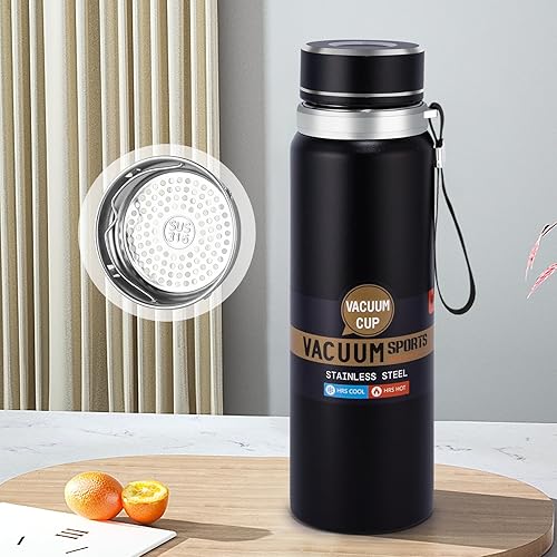Botella de agua aislada de 33 onzas, aspiradora de doble pared para café, té y deportes, mantiene las bebidas calientes durante 24 horas y frías