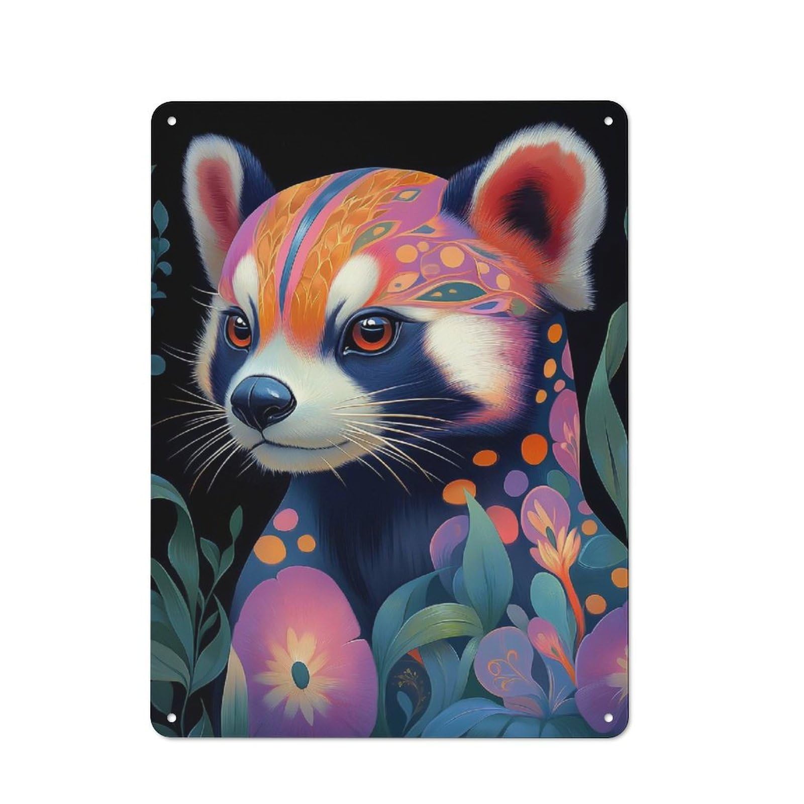 Junmoney Style-21 Farmhouse Red Panda With Floral Pattern Country Metal Sign 40X30cm, Cottage Wall Art For Farmhouse Kitchen, Pantry Or Dining Area