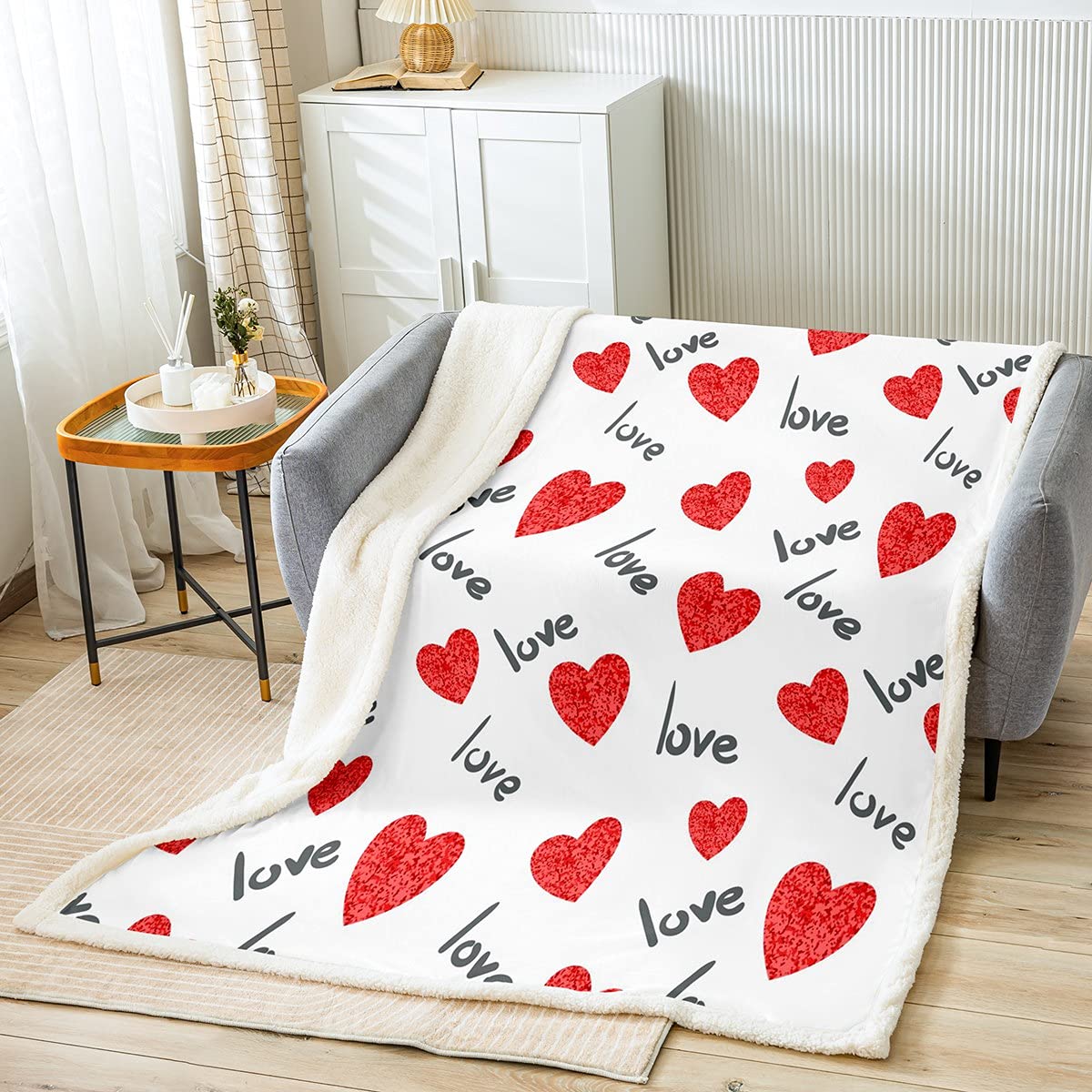 Homemissing Women's Multicolored 7 Heart Girly Fleece Throw Blanket Geometric Heart Sherpa Blanket For Kids Boys Girls Red Love Fuzzy For Sofa Bed Romantic,Single 50X60 Inch
