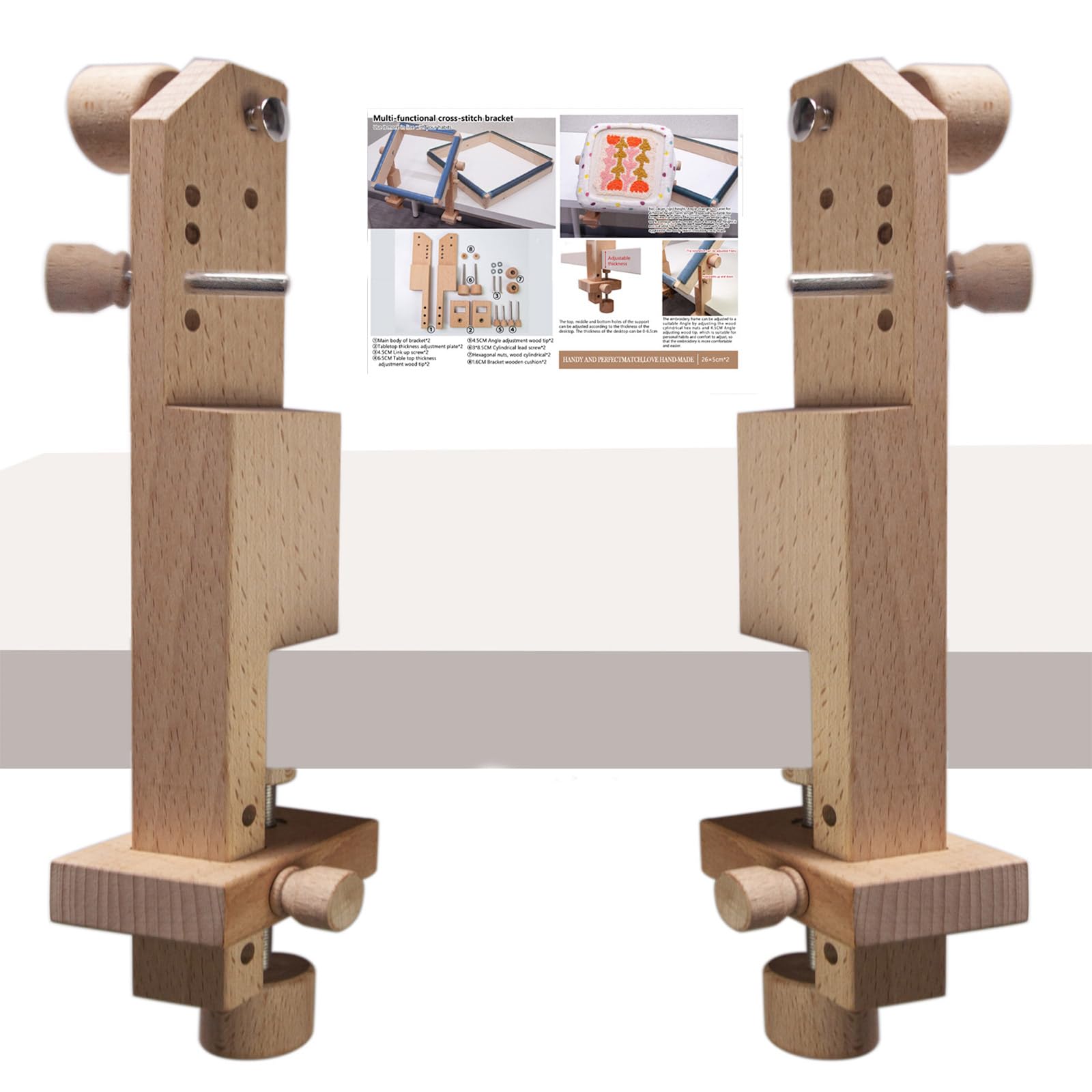 Wood Embroidery Stand for Desk, Handfree Needlework Desktop Stitching with Frame Accessory