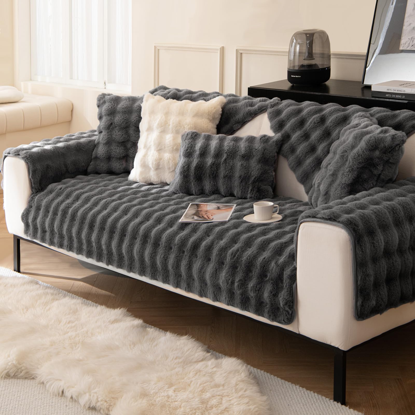 BXAEYIPOR Couch Überzug,Sofa Überzug,Sofa-Schutzhülle mit Rutschfester Unterlage,Neue Universelle rutschfeste Solide Strukturierte Sofa Überzug für Wohnzimmer,Multi-Size Sofa Sitzkissenbezug.