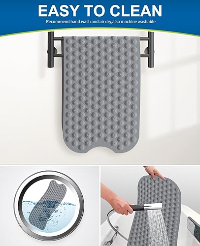 Miniatura 7 de Tapete para bañera antideslizante sin ventosas, 39 x 16 pulgadas, extra largo, para ducha, baño, lavable a máquina, de goma natural (39 x 16