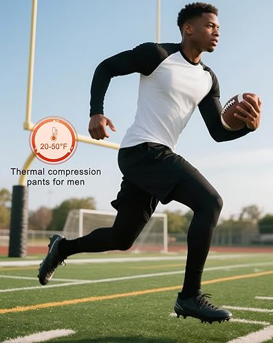 Miniatura 7 de Pantalones térmicos de compresión para hombre, con forro polar, leggings atléticos con calefacción, capa base para clima frío, bolsillos para equipo
