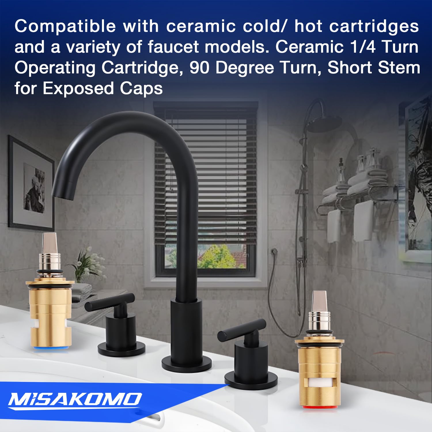 Ceramic 1/4-Turn Cold & Hot Valve Cartridge Kit Short Stem Fit for Exposed Caps Replace# 1-099XKJKABNF & 1-100XKJKABNF - Image 7