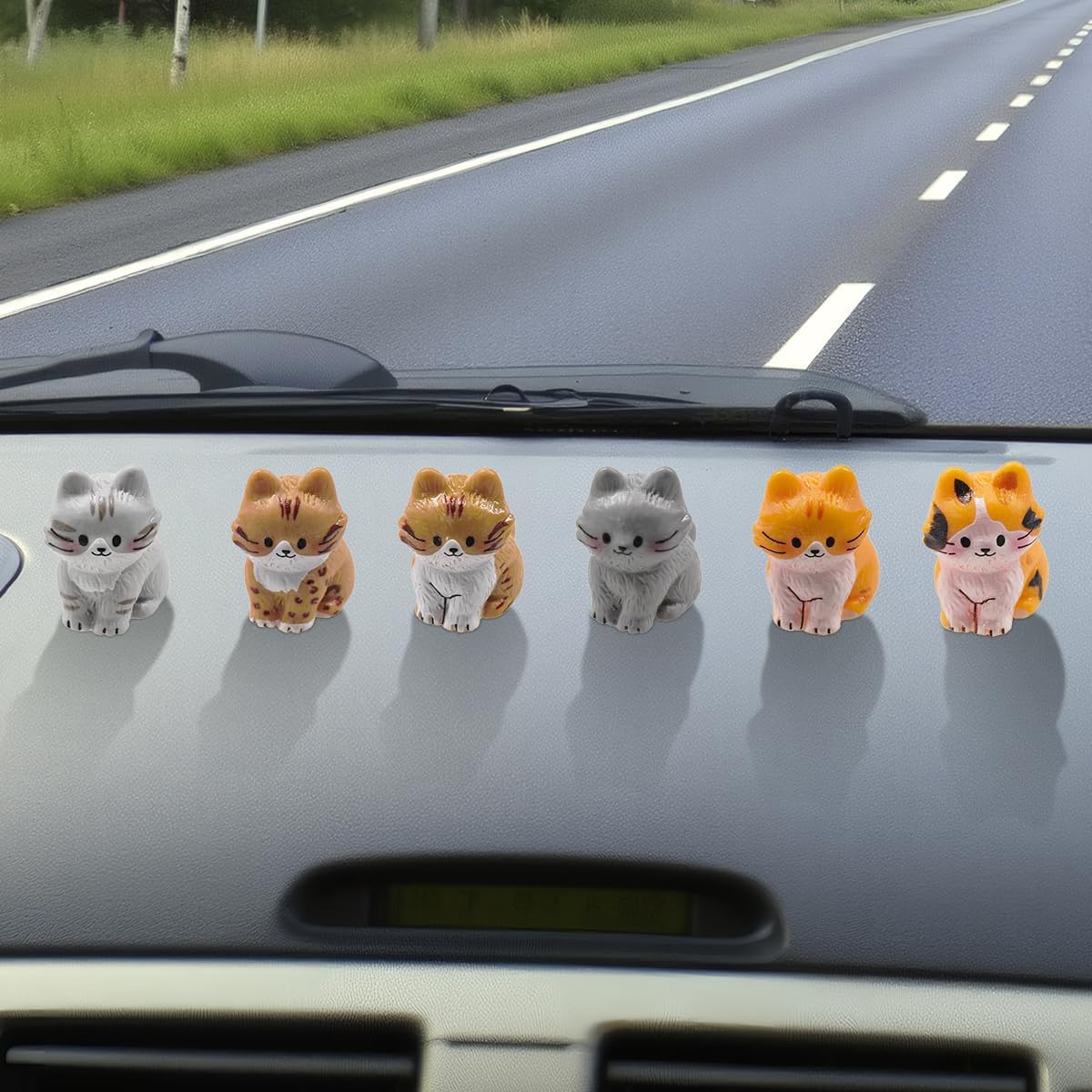 6PCS Mini Cute Car Dashboard Decorations, Resin Cat Car Interior Ornaments, Funny Cartoon Rearview Mirror Accessories, Kawaii Desk Figurines Decoration Presents for Women Girl Men(Cat)