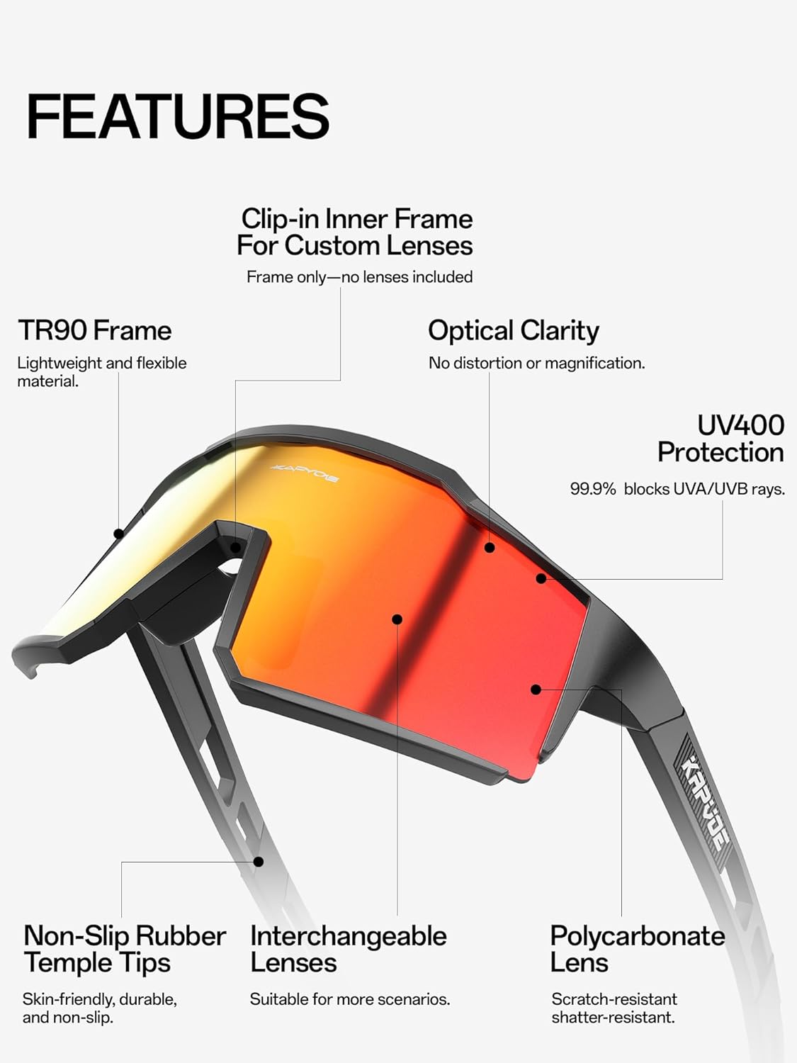 KAPVOE Polarized Glasses With 1 Lens Or 4 Lens UV Protection for Women Men Cycling Sunglasses Tr90 Frame Sports Bike K9022 - Image 2