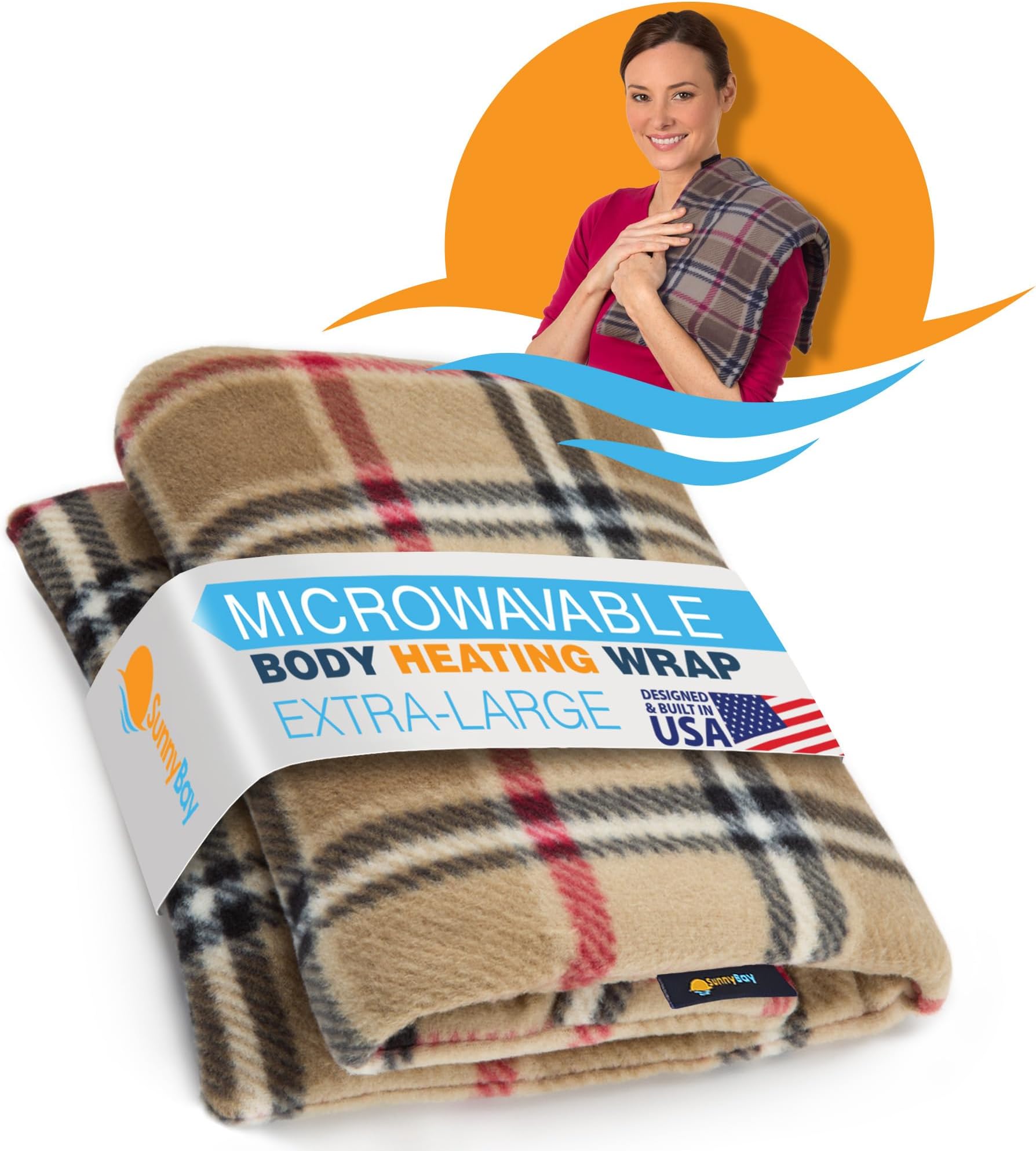 Sunny Bay Extra Large Body Heating Wrap Back Pain Relief Personal Reusable Hot & Cold Compress Moist Heat (London Plaid)