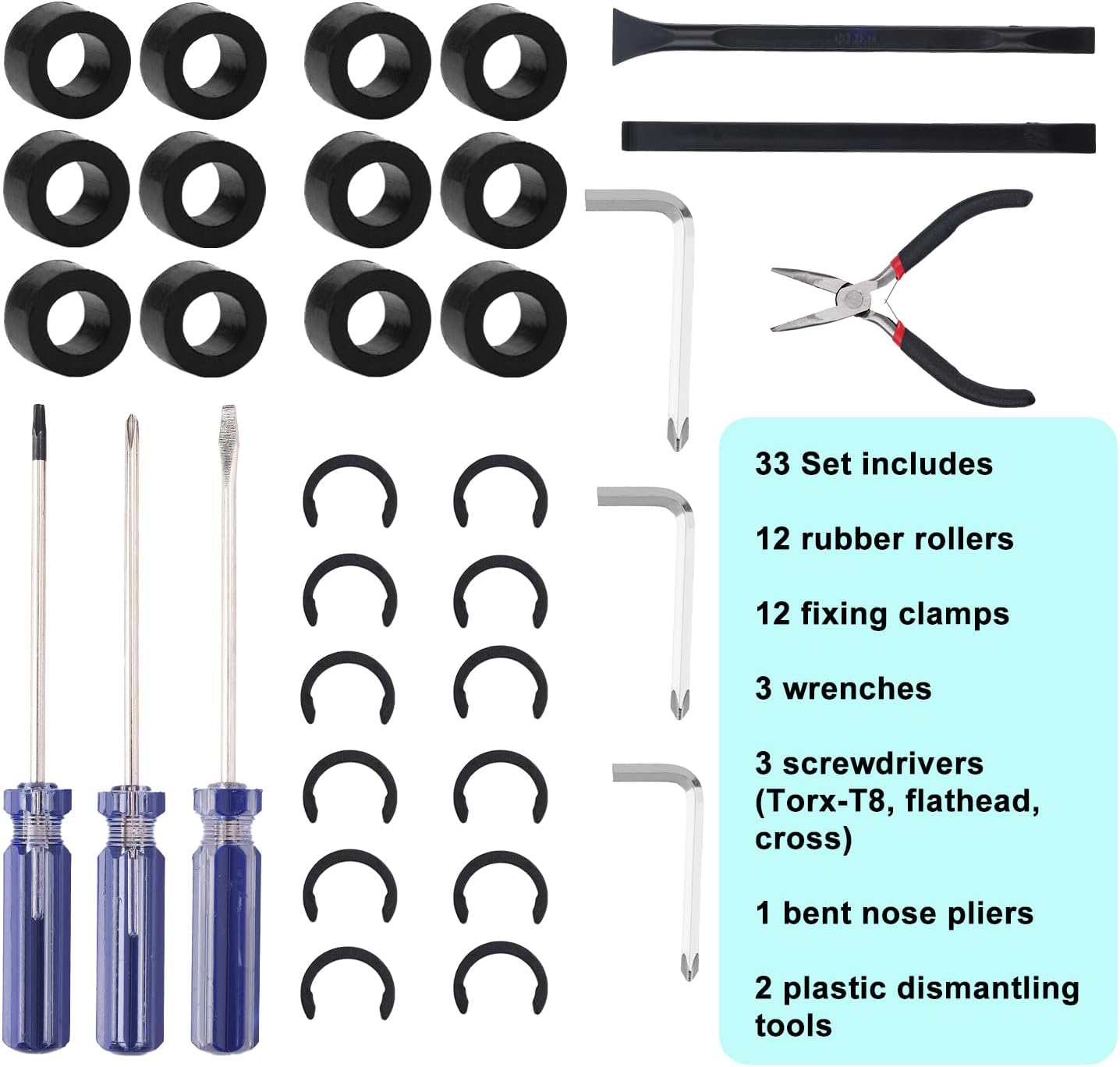 BOXOB 33 Packs Rubber Roller Replacement Kit for Cricut Maker, Rubber Roller Replacement with Fixing Clamps Wrenches Screwdrivers Pliers Prevent Moving Compatible with Cricut Maker