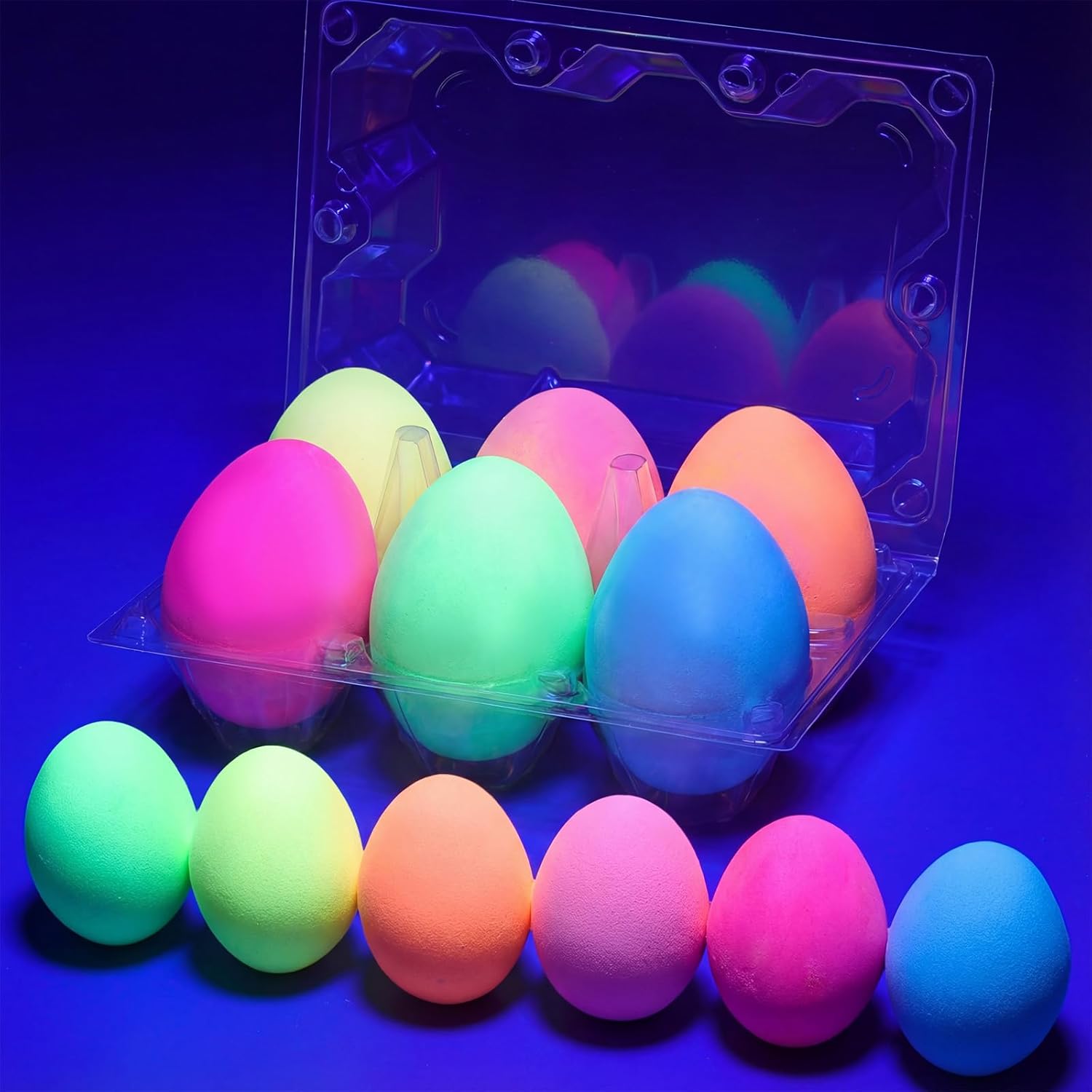 12 Pcs Easter Sidewalk Chalk Eggs Glow in The Dark Easter Basket Stuffers Gifts Fillers Washable Dustless Neon Chalk for Egg Hunt Game Holiday Party Favors Chalkboard Outdoor Drawing
