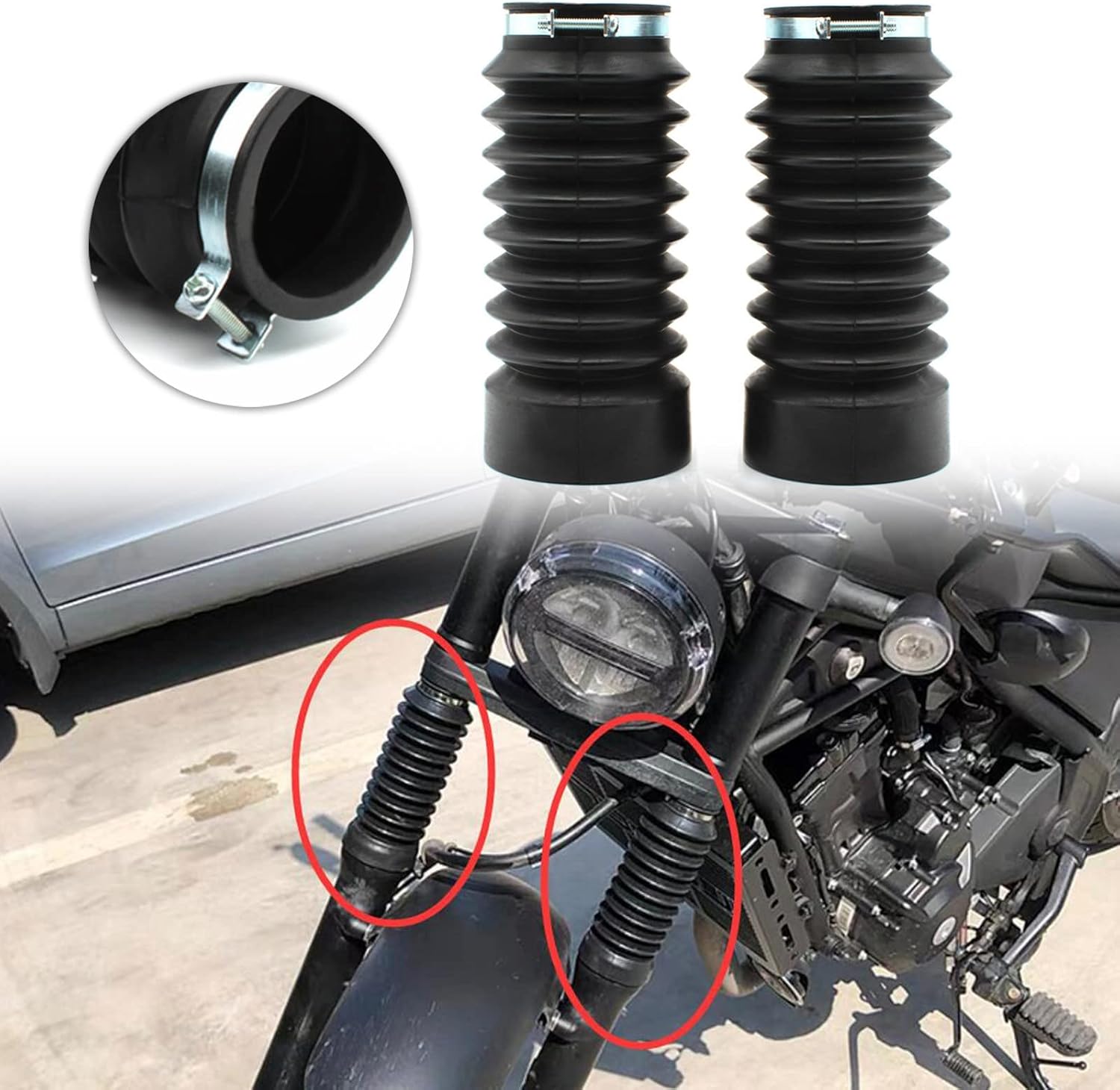 Pair Front Fork Shock Cover Rubber Seal Cover for Honda Rebel 300 500 CMX500 300