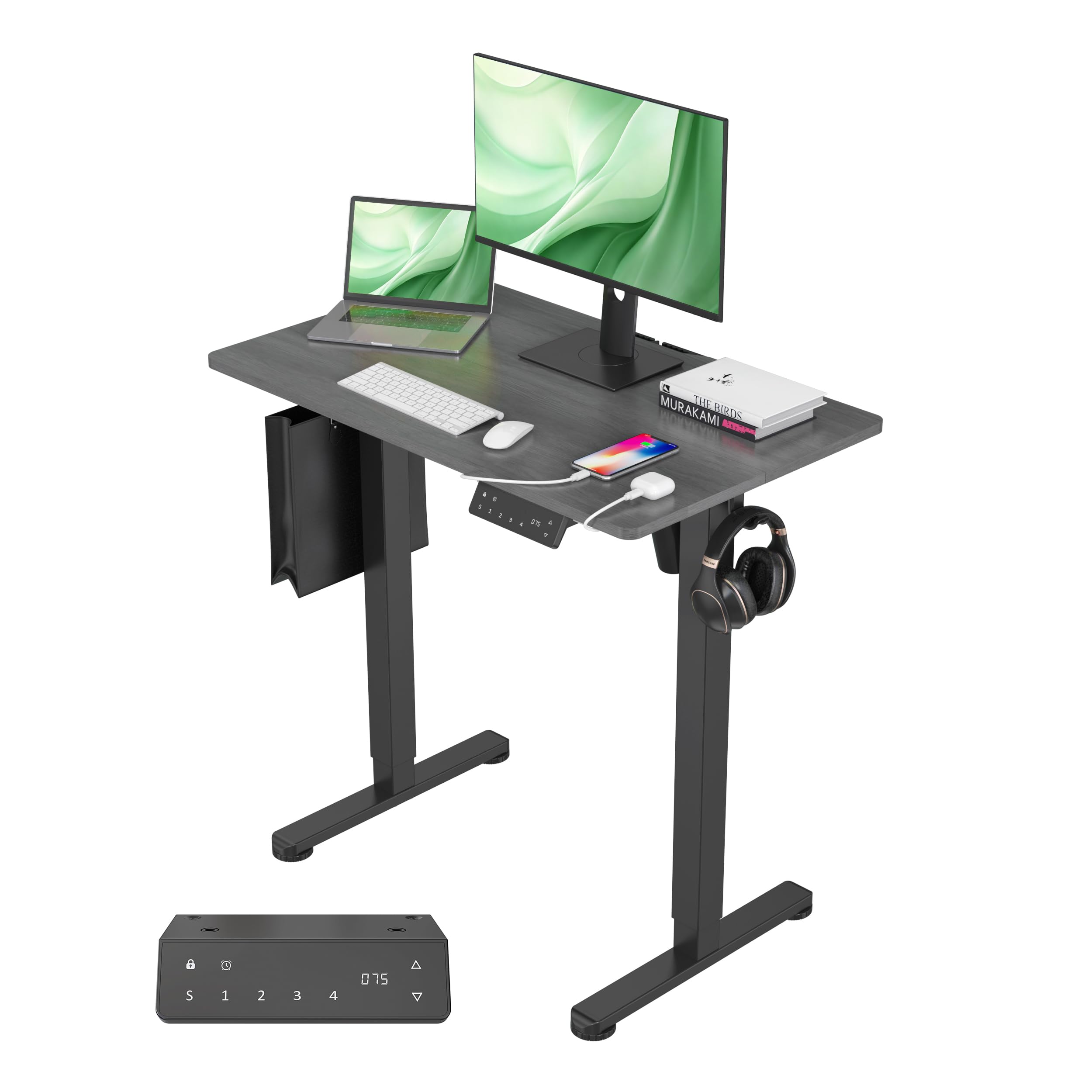 Höhenverstellbarer Schreibtisch 80x48cm | mit USB-A/C, Schreibtisch Höhenverstellbar Elektrisch, Ergonomischer Steh-Sitz Computertisch für Homeoffice und Büro
