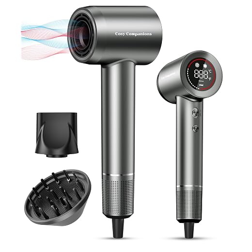 Hair Dryer - Negative Ionic Blow Dryer with 150000 RPM High Speed Brushless Motor for Fast Drying, Low Noise, HD Display Hair Dryer with Diffuser and Nozzle, 5 Temps & 2 Speeds