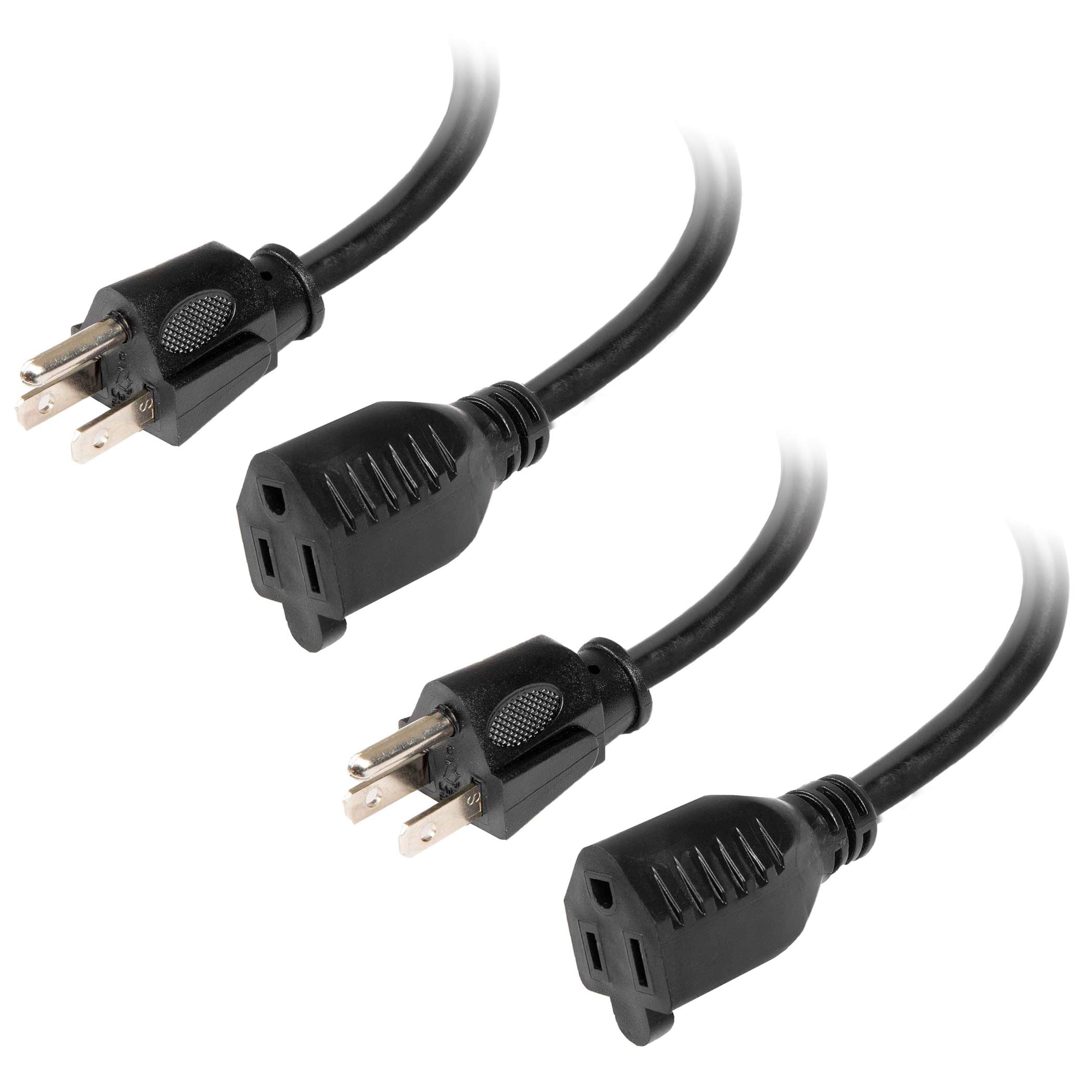IRON FORGE CABLE 2 Pack Outdoor Extension Cord 8 ft, 16/3 Heavy Duty Black Extension Cord Indoor & Outdoor 3 Prong, Multipack Weatherproof Exterior Power Cable 13 Amp for Lawn Lights