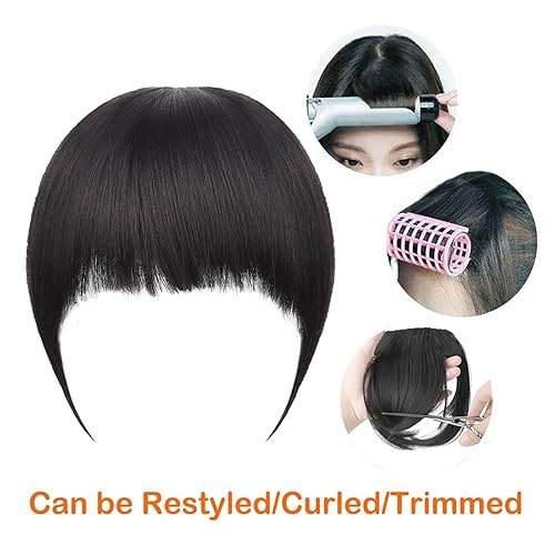 Miniatura 5 de G&T Wig Cola de caballo de cabello afroamericano con cordón y flequillo, cola de caballo corta rizada con clip, extensiones de cabello con clip para