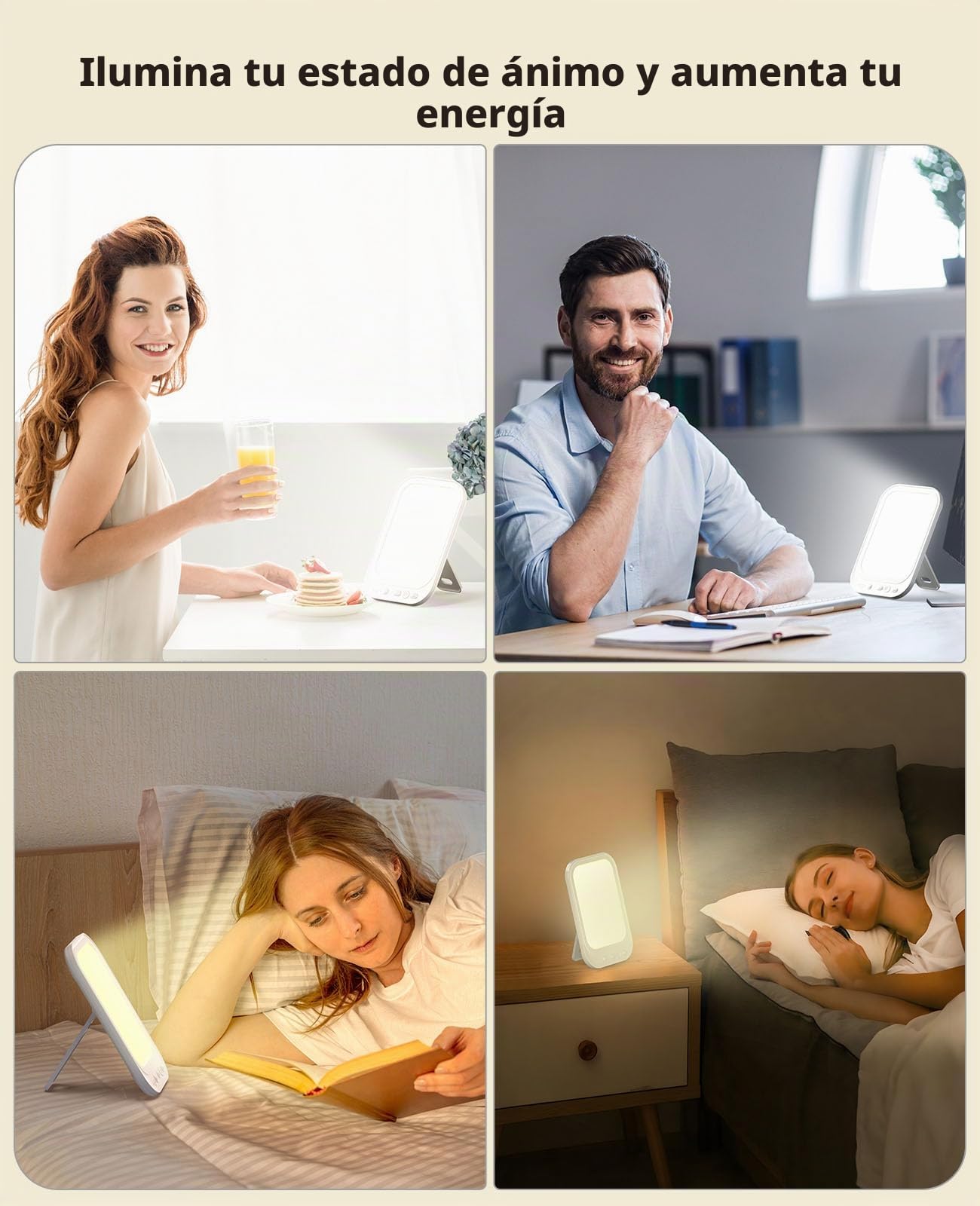Lámpara de Luz Diurna 10000 Lux Con 4 Temporizadores y 5 Niveles de Brillo, Terapia de Luz Solar Con Soporte Plegable