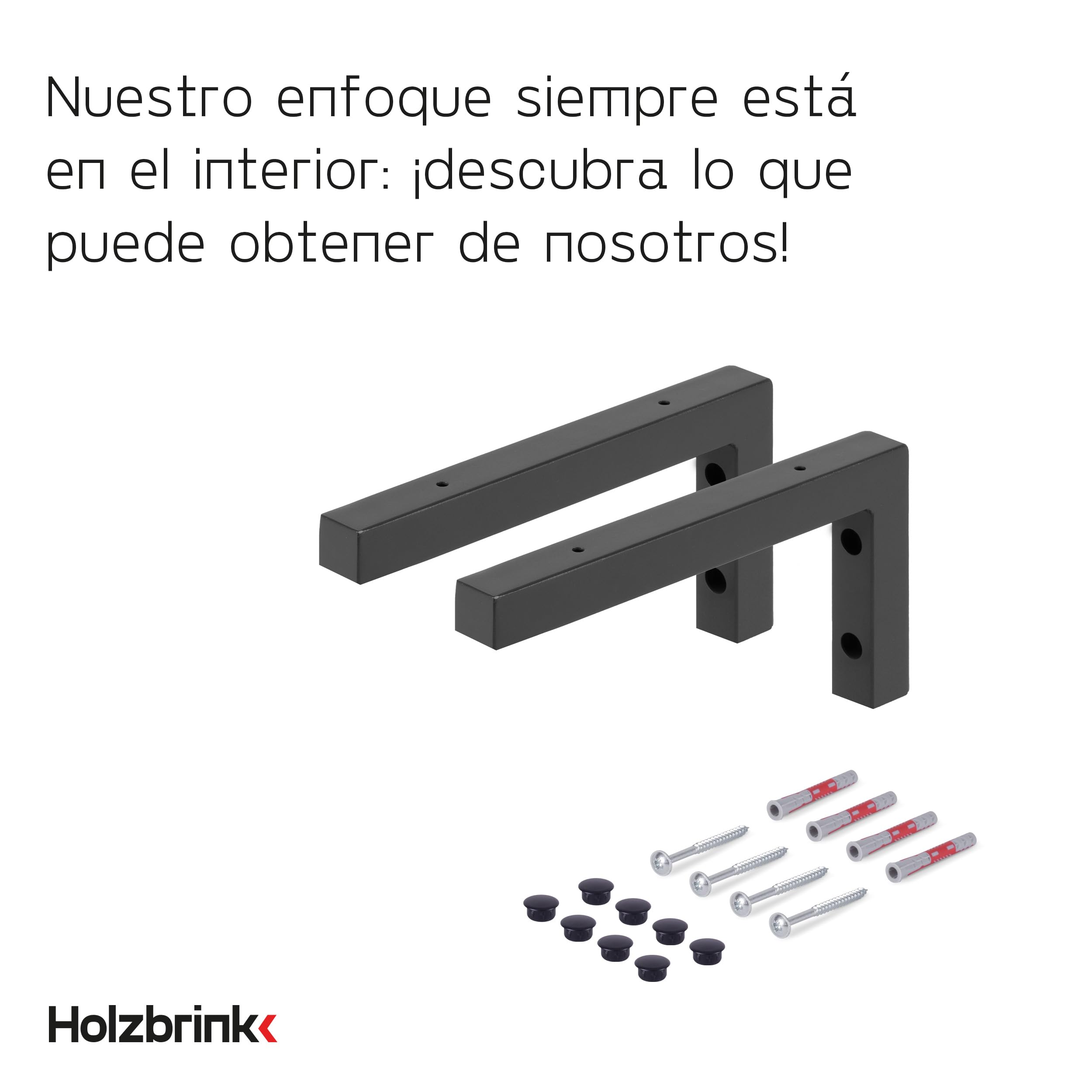 HOLZBRINK Escuadras para estanterías 30x15 cm HLA-B (2 uds.) | Escuadras metalicas para encimera de lavabo baño, soportes estanterías | Color: Negro