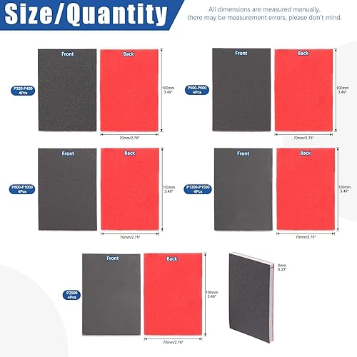 Miniatura 2 de Glarks 32 kits de esponjas de lijado que incluyen 20 esponjas de lijado de grano 320-2500, almohadillas de lijado de espuma suave, lavables, bloques