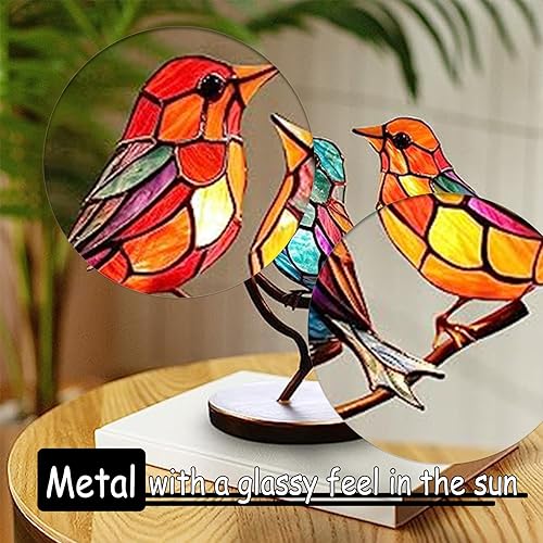 Miniatura 4 de 3 pájaros en una rama, decoraciones de escritorio de metal, decoración de pájaros para el hogar, oficina, ventana, aviario, jardín, regalos para los