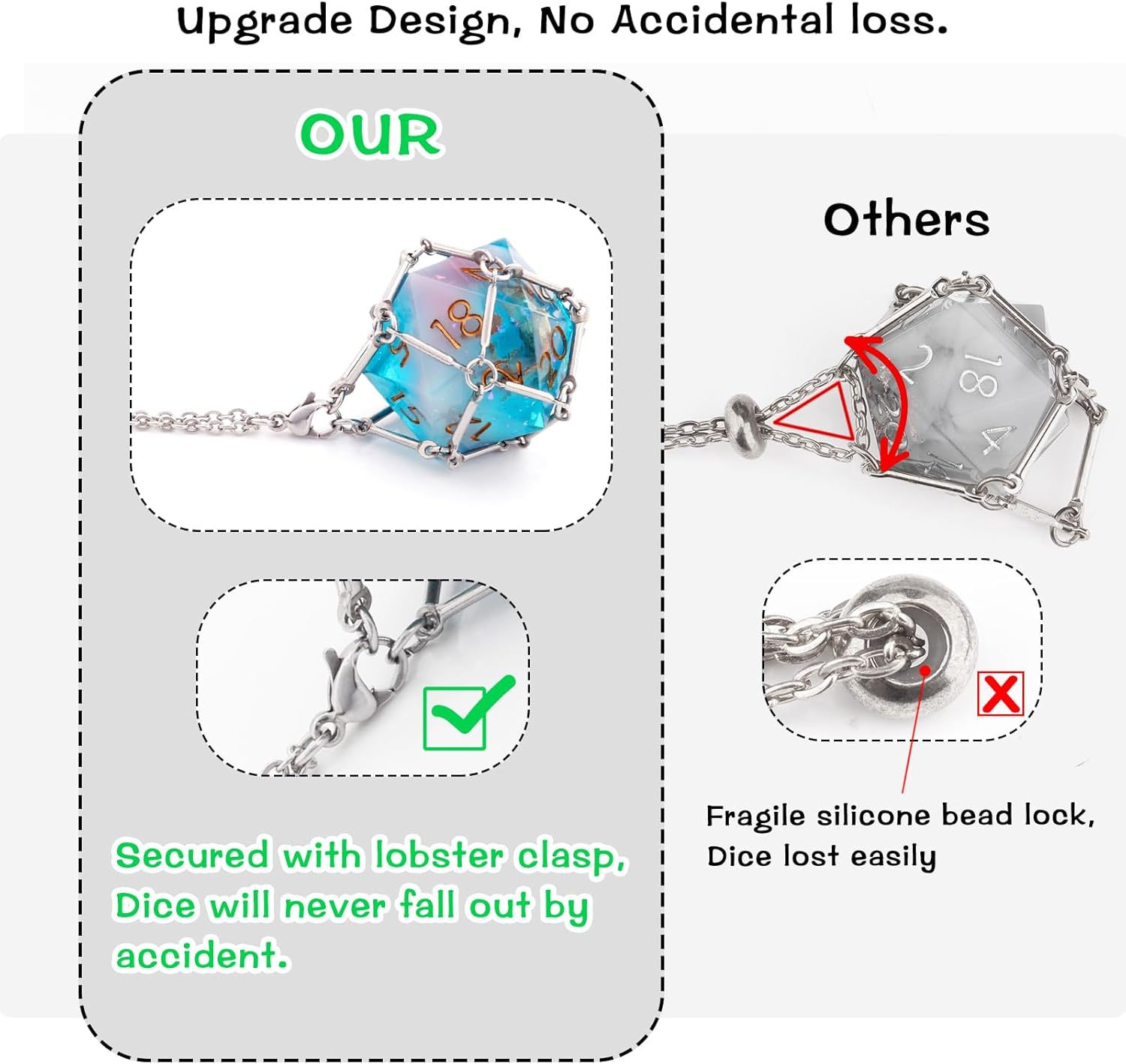 PJOY DND Necklace with Metal DND 7 in 1 Spinner Dice Bundle Gifts for Gamers Dungeons and Dragons