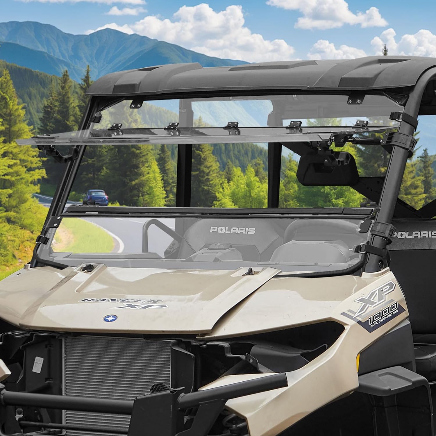 Ranger XP 1000 Flip Windshield, Scratch Resistant Front Full Windshield for Polaris Ranger XP 900/Crew, Ranger XP 1000/Crew, Ranger 1000/Crew 2017-2025, Can Be Closed, Vented, Fully Open