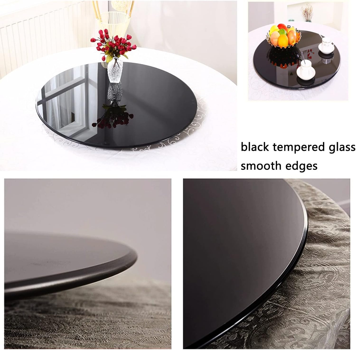 Tempered Glass Round Table Top for Outdoor Patio 40cm 50cm 60cm 80cm Transparent Black Brown Rounded Edge Ideal for Kitchen Dining Tables and Coffee Tables