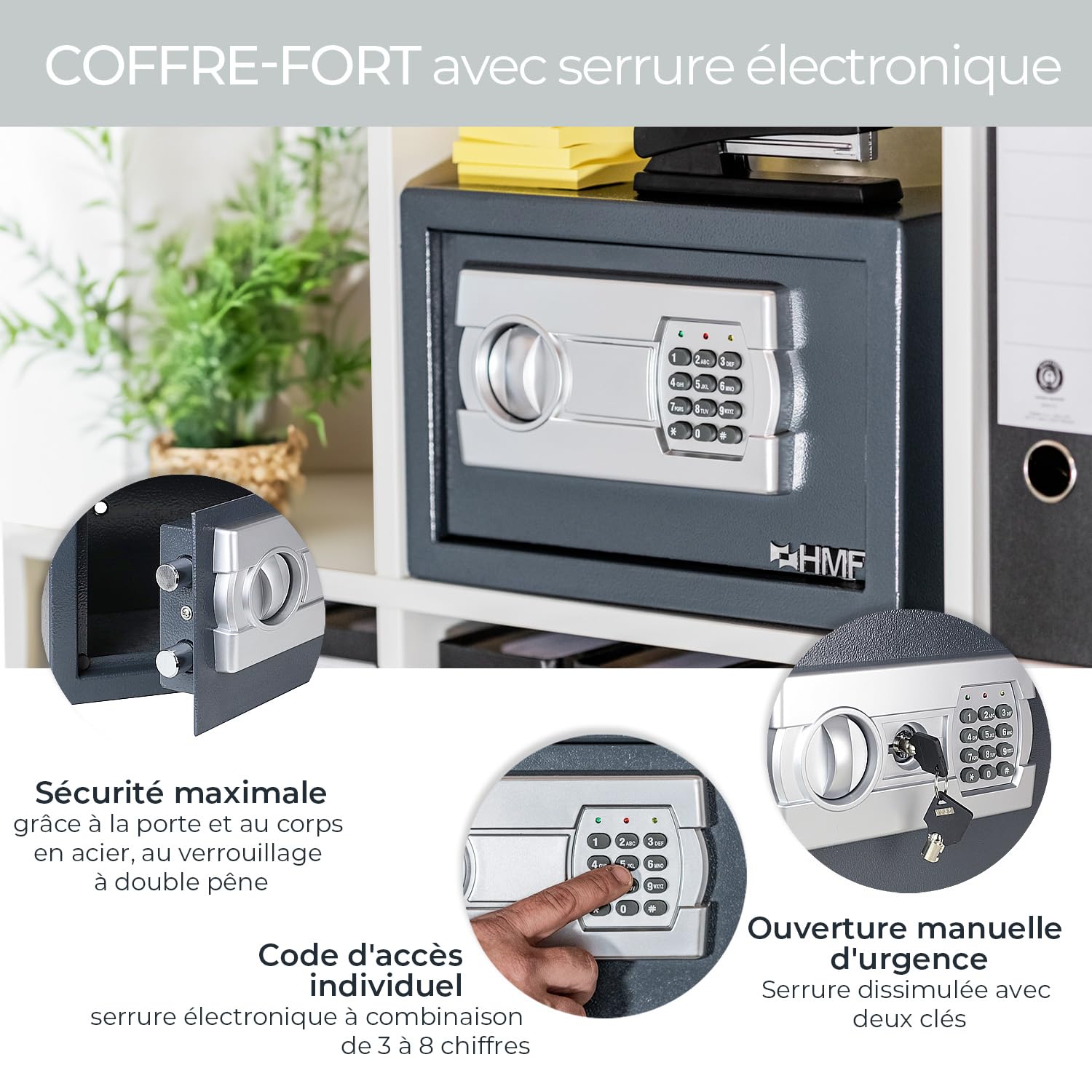 HMF 4612512 Coffre-fort, coffre-fort à poser avec serrure électronique, 50 x 35 x 31 cm, anthracite