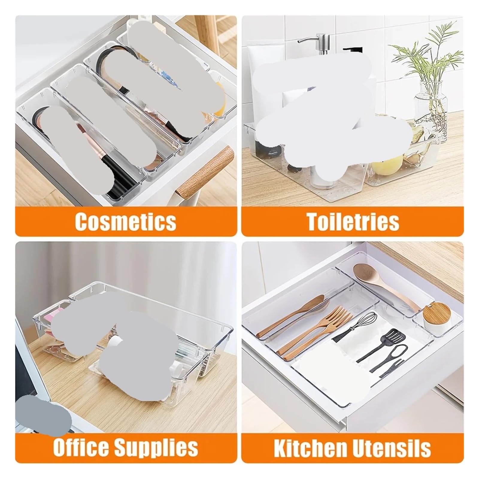 Generico Set portaoggetti con cassetti in plastica trasparente, trucco, tavolo multifunzionale in 4 dimensioni, acrilico(9PC XL-2L-2N-4S)