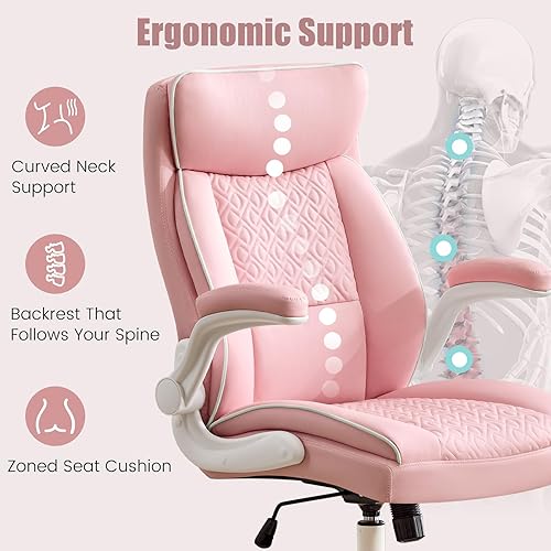 Miniatura 4 de Silla de oficina de cuero, silla de escritorio para computadora con soporte lumbar, ajuste de altura, cómodas sillas de tareas excutivas 400 libras