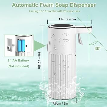 Push-Activated Automatic Foaming Soap Dispenser,Soap Dispenser for Kitchen,Continuous Flow Control 400ml Capacity,AA Battery Powered Waterproof Adjustable Volume Soap Dispenser for Bathroom&Kitchen